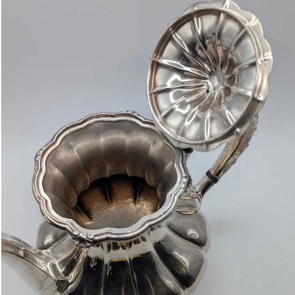 Antique Victorian Melon Ribbed Silver Plate Teapot E.G. Webster & Son Ornate Lux